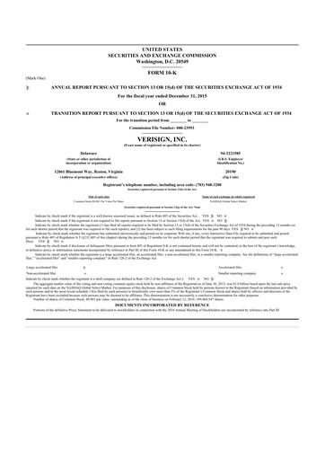 Thumbnail VeriSign 10-K Annual Report 2015