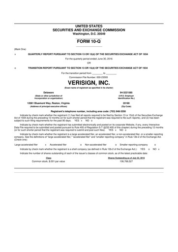 Thumbnail VeriSign 10-Q Quarterly Report FY2016 