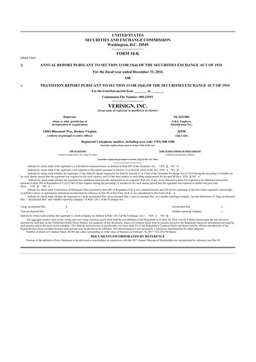 Thumbnail VeriSign 10-K Annual Report 2016