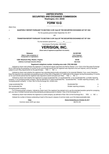 Thumbnail VeriSign 10-Q Quarterly Report FY2017 