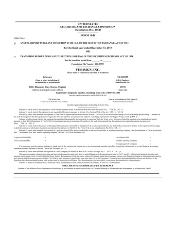 Thumbnail VeriSign 10-K Annual Report 2017