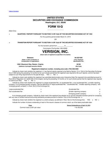 Thumbnail VeriSign 10-Q Quarterly Report FY2019 