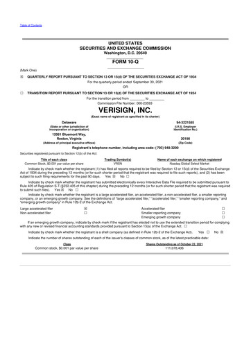 Thumbnail VeriSign 10-Q Quarterly Report FY2021 