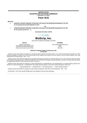 Thumbnail Option Care Health 10-Q Quarterly Report FY2013 