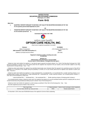 Thumbnail Option Care Health 10-Q Quarterly Report FY2019 