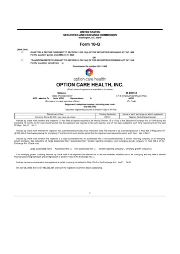 Thumbnail Option Care Health 10-Q Quarterly Report FY2022 