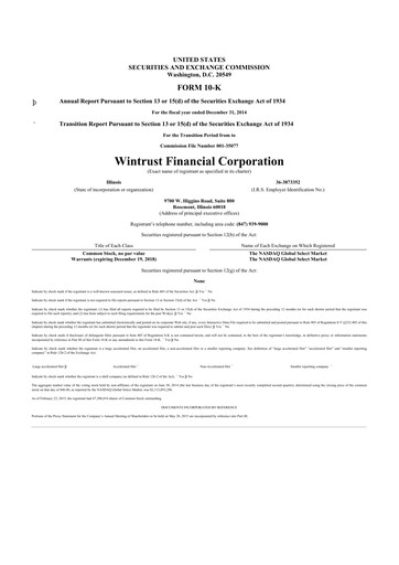 Thumbnail Wintrust Financial 10-K Annual Report 2014