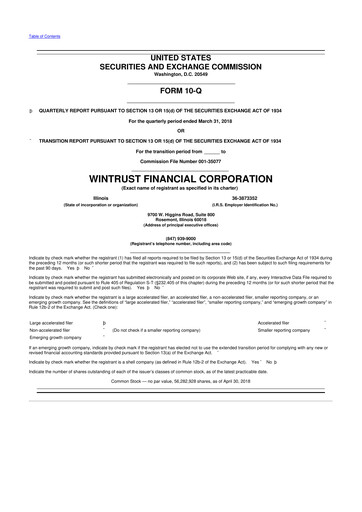 Thumbnail Wintrust Financial 10-Q Quarterly Report FY2018 