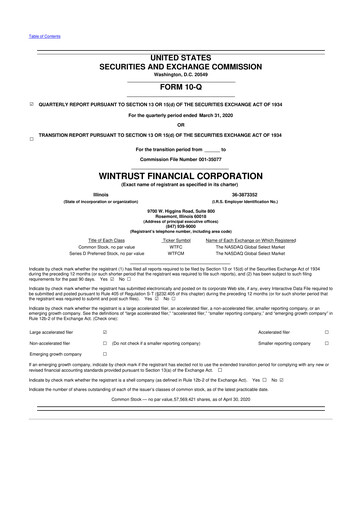 Thumbnail Wintrust Financial 10-Q Quarterly Report FY2020 