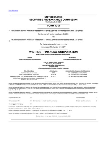 Thumbnail Wintrust Financial 10-Q Quarterly Report FY2020 