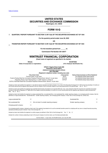 Thumbnail Wintrust Financial 10-Q Quarterly Report FY2022 