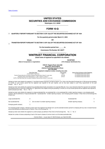 Thumbnail Wintrust Financial 10-Q Quarterly Report FY2023 