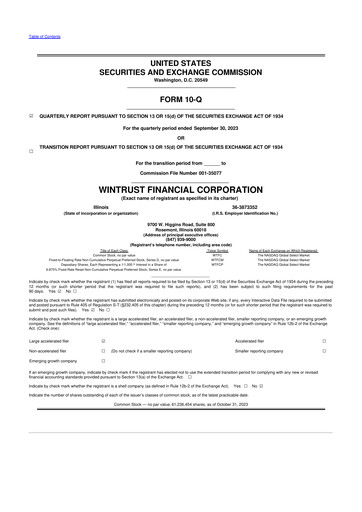 Thumbnail Wintrust Financial 10-Q Quarterly Report FY2023 