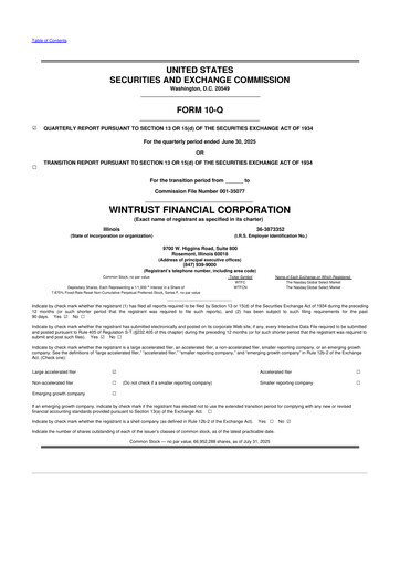 Thumbnail Wintrust Financial 10-Q Quarterly Report FY2025 
