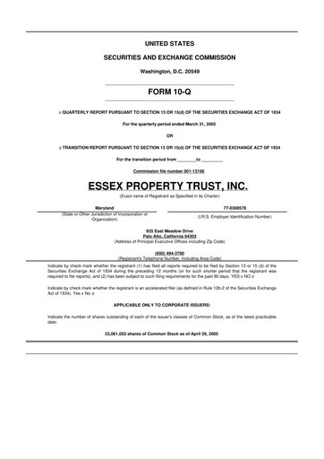Thumbnail Essex Property Trust
 10-Q Quarterly Report FY 