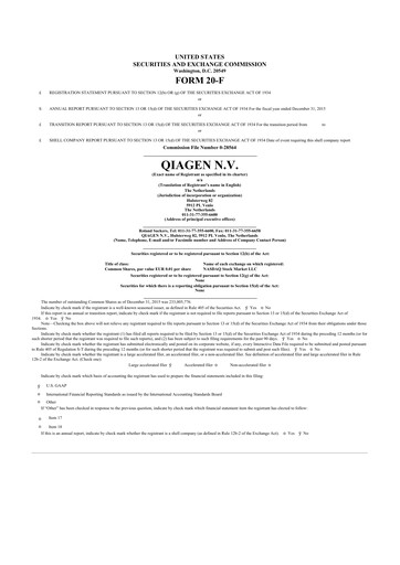 Thumbnail Qiagen  20-F Annual Report 2015