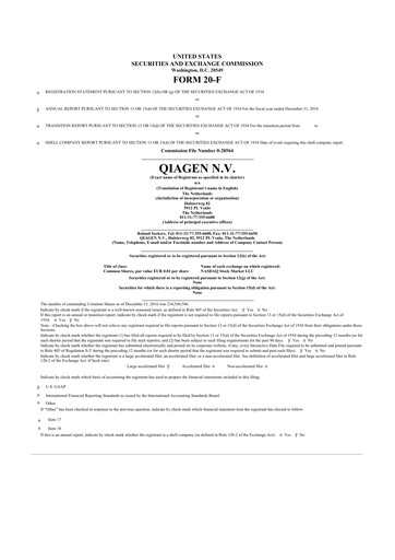 Thumbnail Qiagen  20-F Annual Report 2016