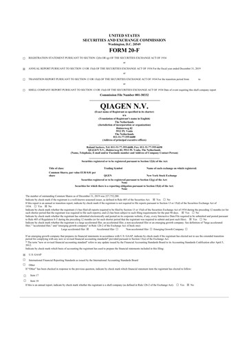 Thumbnail Qiagen  20-F Annual Report 2019