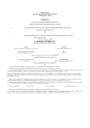 Thumbnail Carver Bancorp 10-K Annual Report 