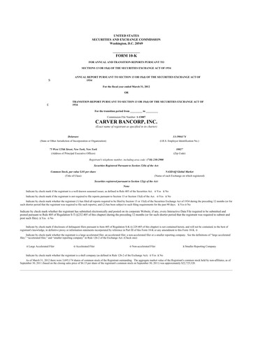 Thumbnail Carver Bancorp 10-K Annual Report 2012