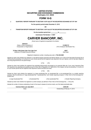 Thumbnail Carver Bancorp 10-Q Quarterly Report FY2013 