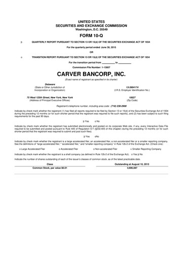 Thumbnail Carver Bancorp 10-Q Quarterly Report FY2016 