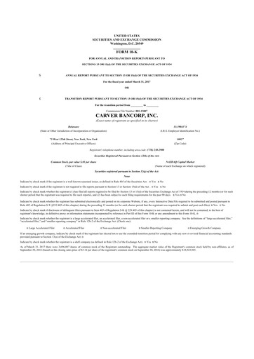 Thumbnail Carver Bancorp 10-K Annual Report 2017