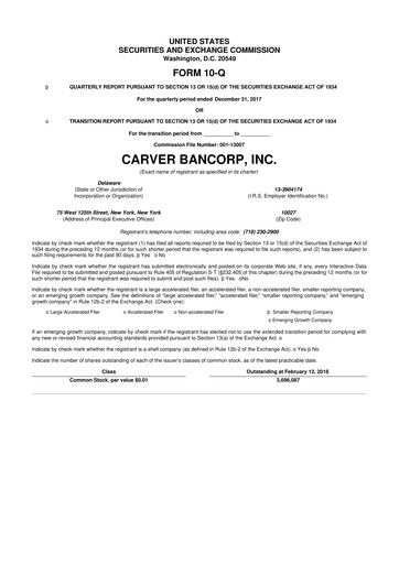 Thumbnail Carver Bancorp 10-Q Quarterly Report FY2018 