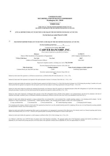 Thumbnail Carver Bancorp 10-K Annual Report 2020