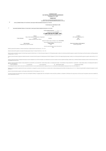 Thumbnail Carver Bancorp 10-K Annual Report 2021