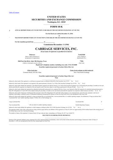 Thumbnail Carriage Services 10-K Annual Report 2016