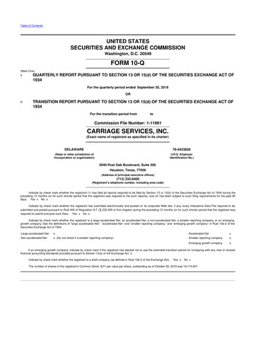 Miniature Carriage Services 10-Q Rapport trimestriel 2018 