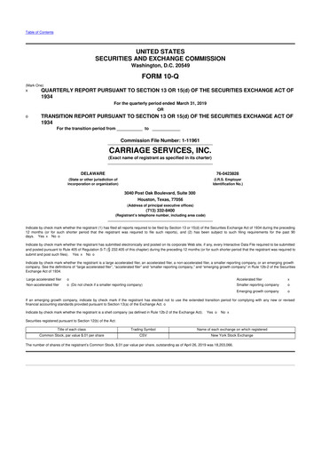 Miniature Carriage Services 10-Q Rapport trimestriel 2019 