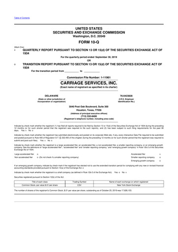 Miniature Carriage Services 10-Q Rapport trimestriel 2019 