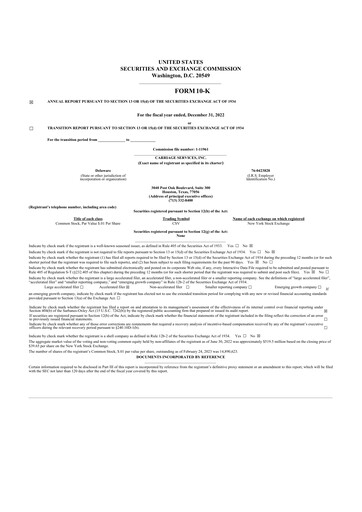 Thumbnail Carriage Services 10-K Annual Report 2022