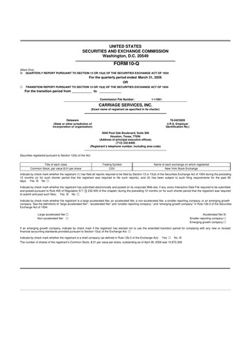 Thumbnail Carriage Services 10-Q Quarterly Report FY 