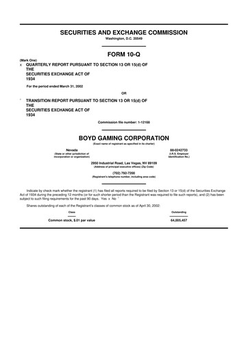 Miniature Boyd Gaming
 10-Q Rapport trimestriel  