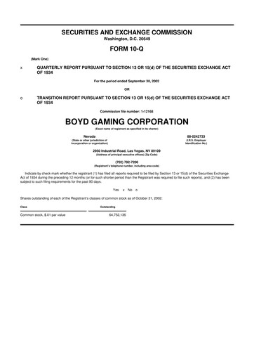 Miniature Boyd Gaming
 10-Q Rapport trimestriel  