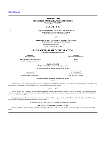 Thumbnail Bank of Hawaii
 10-K Annual Report 