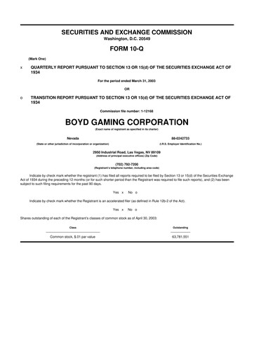 Miniature Boyd Gaming
 10-Q Rapport trimestriel  