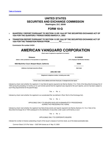 Thumbnail American Vanguard 10-Q Quarterly Report FY 