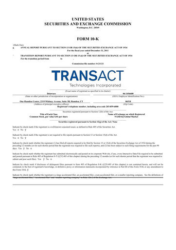 Thumbnail TransAct Technologies 10-K Annual Report 2011