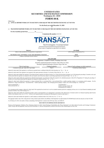 Thumbnail TransAct Technologies 10-K Annual Report 2020