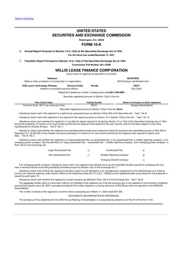 Thumbnail Willis Lease Finance Corporation 10-K Annual Report 2021