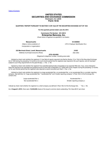 Thumbnail Enterprise Bancorp 10-Q Quarterly Report FY2015 