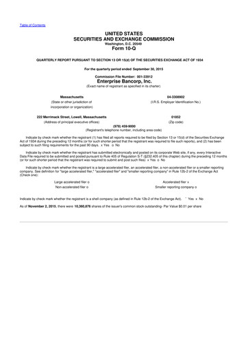 Thumbnail Enterprise Bancorp 10-Q Quarterly Report FY2015 