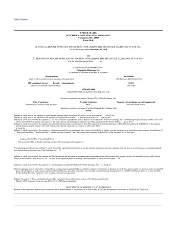 Thumbnail Enterprise Bancorp 10-K Annual Report 2020