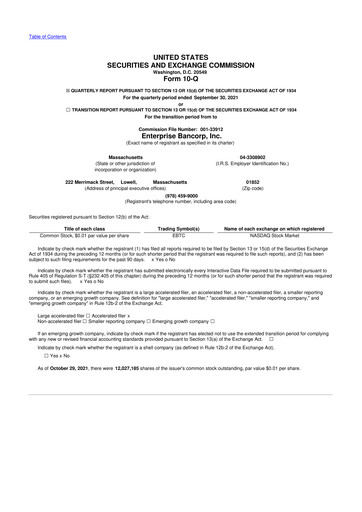 Thumbnail Enterprise Bancorp 10-Q Quarterly Report FY2021 