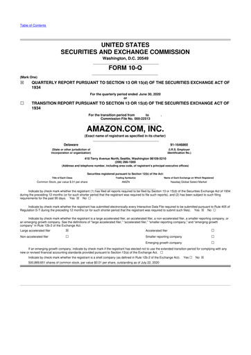 Thumbnail Amazon 10-Q Quarterly Report FY2020 