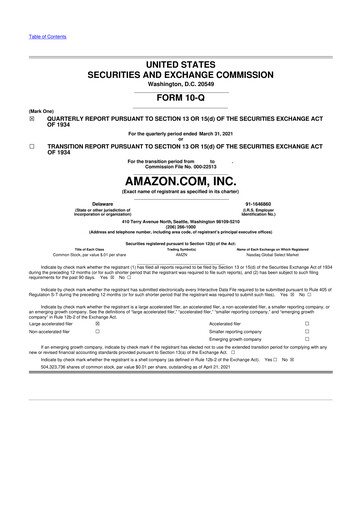 Thumbnail Amazon 10-Q Quarterly Report FY2021 